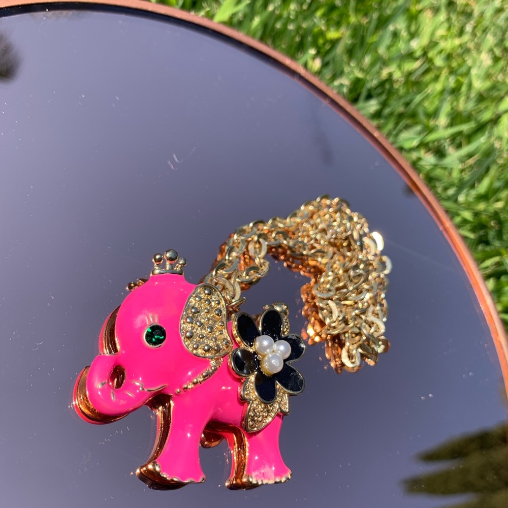 Betsey Johnson Pink Elephant Necklace